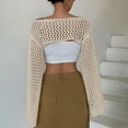 thumbnail image 4 of Yesfashion Womens Cropped Sweater Crochet Knit Crop Tops See Through Y2k Knit Sweater Beach Cover Ups, 4 of 5