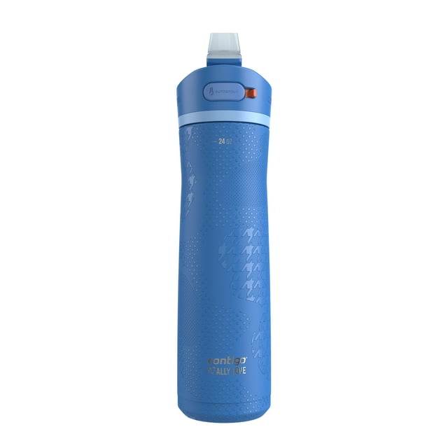 Blue Contigo x Ally Love Ashland Chill 2.0 stainless steel water bottle featuring a textured grip and AUTOSPOUT lid, holding 24 oz.