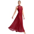 thumbnail image 1 of Raenseen Robe Longue Maxi de Danse Lyrique pour Femme Sans Manches Robe de Danse Moderne Contemporaine Tenue de Danse Bourgogne m, 1 of 7