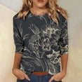 thumbnail image 2 of WREESH Womens Fashion T-Shirts Comfortable Round-Neck 3/4 Sleeve Print Casual T-Shirt Blouse Pullover Black, 2 of 4
