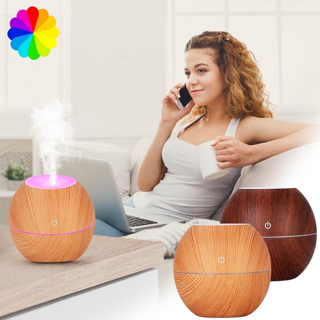 Gran difusor de aromas de niebla con luces LED de color - humidificador ultrasónico de 500 ml para aceites esenciales, luz nocturna de 7 colores cambiantes, apagado automático, temporizador y modo
