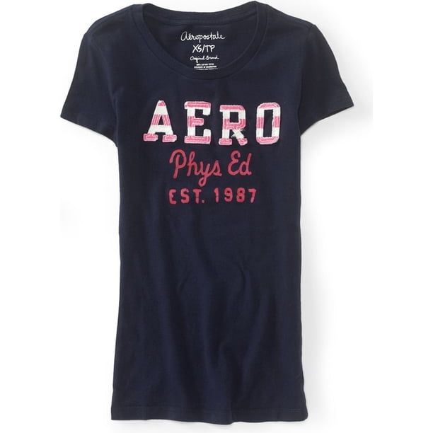 Aeropostale Womens Phys Ed. Camiseta adornada, azul, grande Aeropostale Camiseta adornada