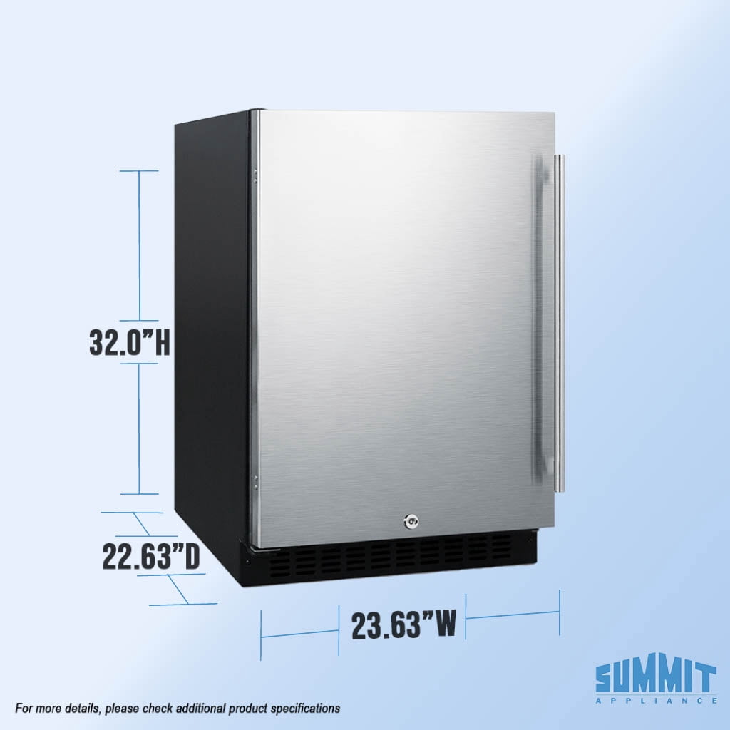 Summit 24 Inch Under Counter Refrigerator, Commercial or Home, 4.8 cu. ft. capacity, Stainless steel - AL54LHD Left Hand Door
