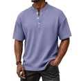 thumbnail image 3 of Dresfit Henley Shirt for Men Short Sleeve Waffle Knitted Shirts Summer 2026 Button Down Workout Shirt Loose Fit Lightweight Solid Tees Light Purple L, 3 of 8