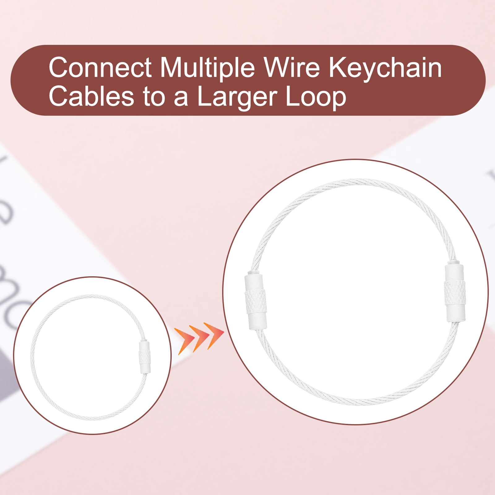 Uxcell 100Pcs Wire Keychain Cable, 6 Inch Luggage Bag Tag Loops Durable Design White