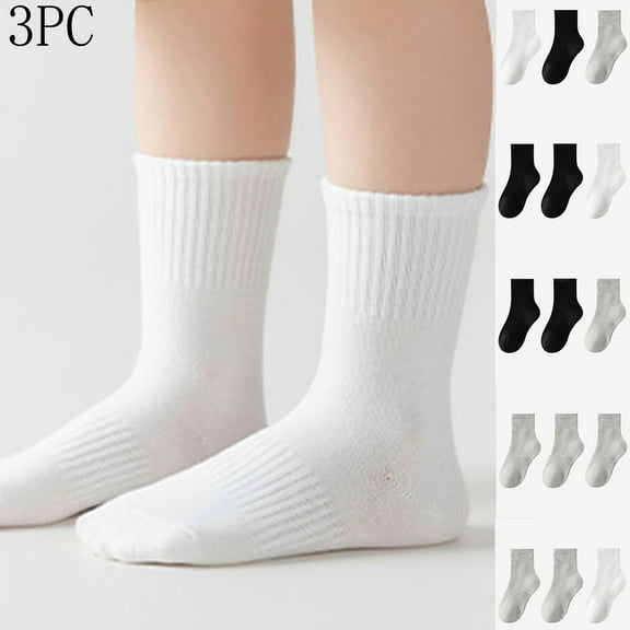 ITSAME Mid-Calf Socks for Boys Girls, Cotton Breathable Moisture-Wicking Comfort Odor Proof Socks 3-Pack Dark Gray 3T