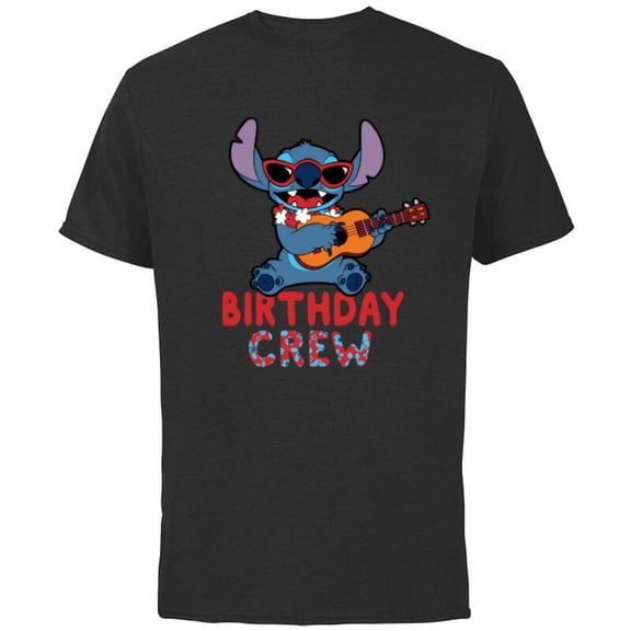Disney Lilo & Stitch Tropical Birthday Crew Party Matching - Short Sleeve Cotton T-Shirt for Adults - Customized-Black