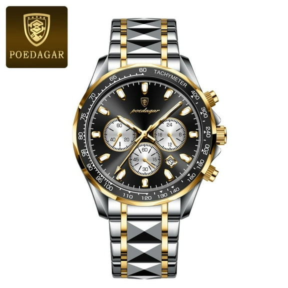 POEDAGAR Luxury Sports Waterproof Luminous Date Chronograph Men's Quartz Watches Stainless Steel Male Watch