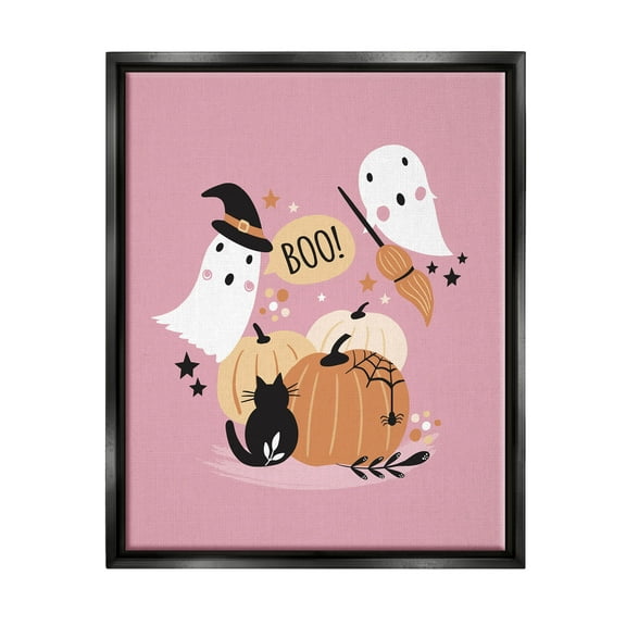 Pink Boo Halloween Ghosts Holiday Graphic Art Jet Black Framed Art Print Wall Art