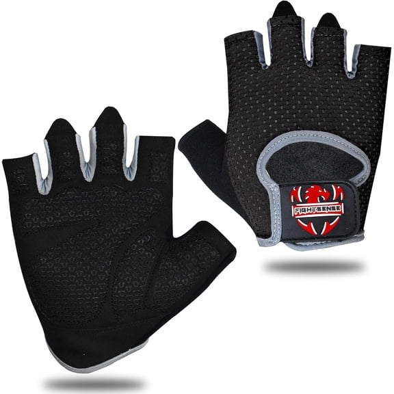 FIGHTSENSE Workout Gloves-Non-Slip Silicon Padded Palm, Lightweight Exercise Gym Gloves for Weightlifting Powerlifting Cycling RowingGray XL