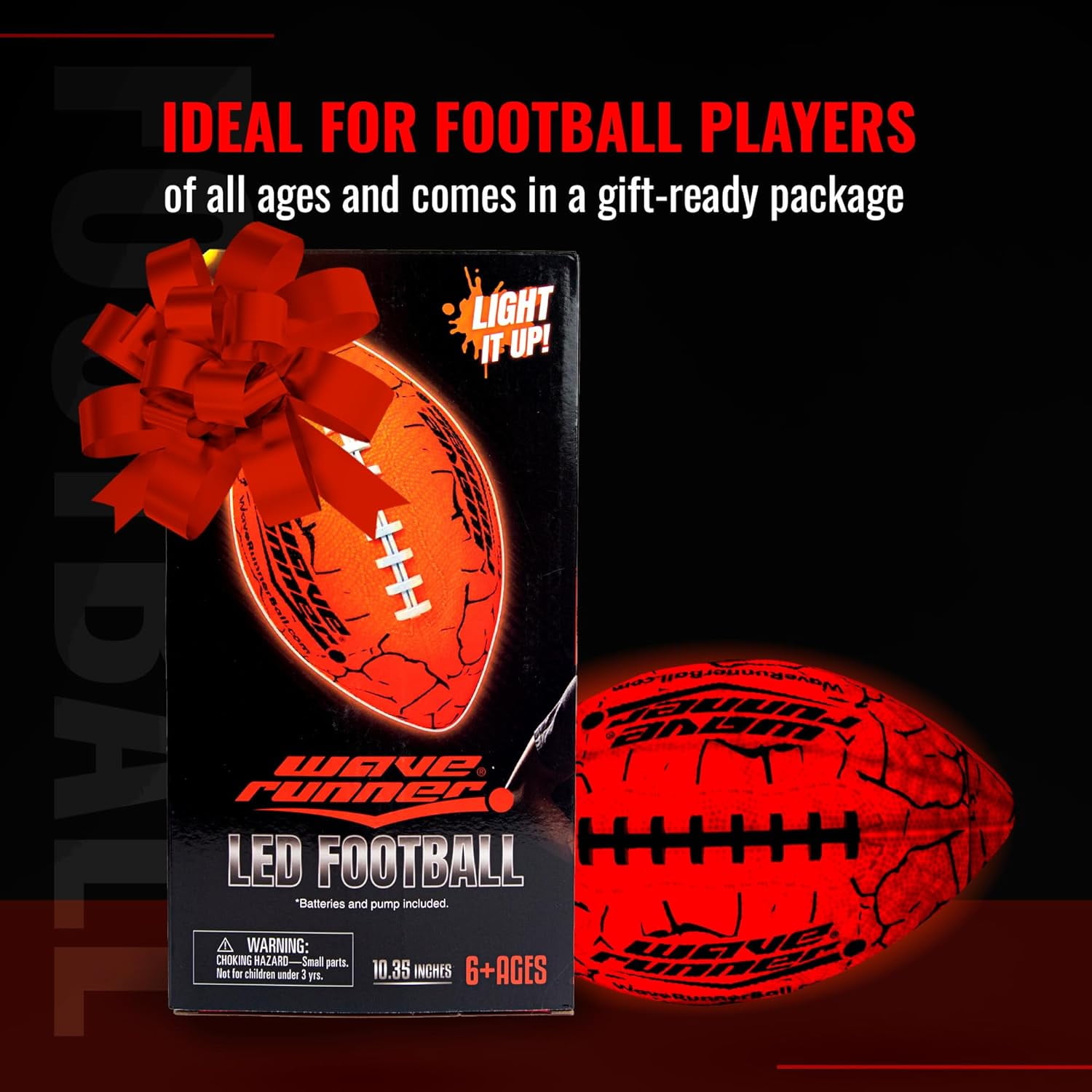 Wave Runner Grip-It LED Glow Football, Durable Orange, 10.35 in