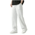 thumbnail image 2 of QIUOMBBP Mens Wide Leg Pants Summer Baggy Breathable Linen Straight Leg Pant Drawstring Elastic Waist Thin Lightweight Trousers White L, 2 of 9