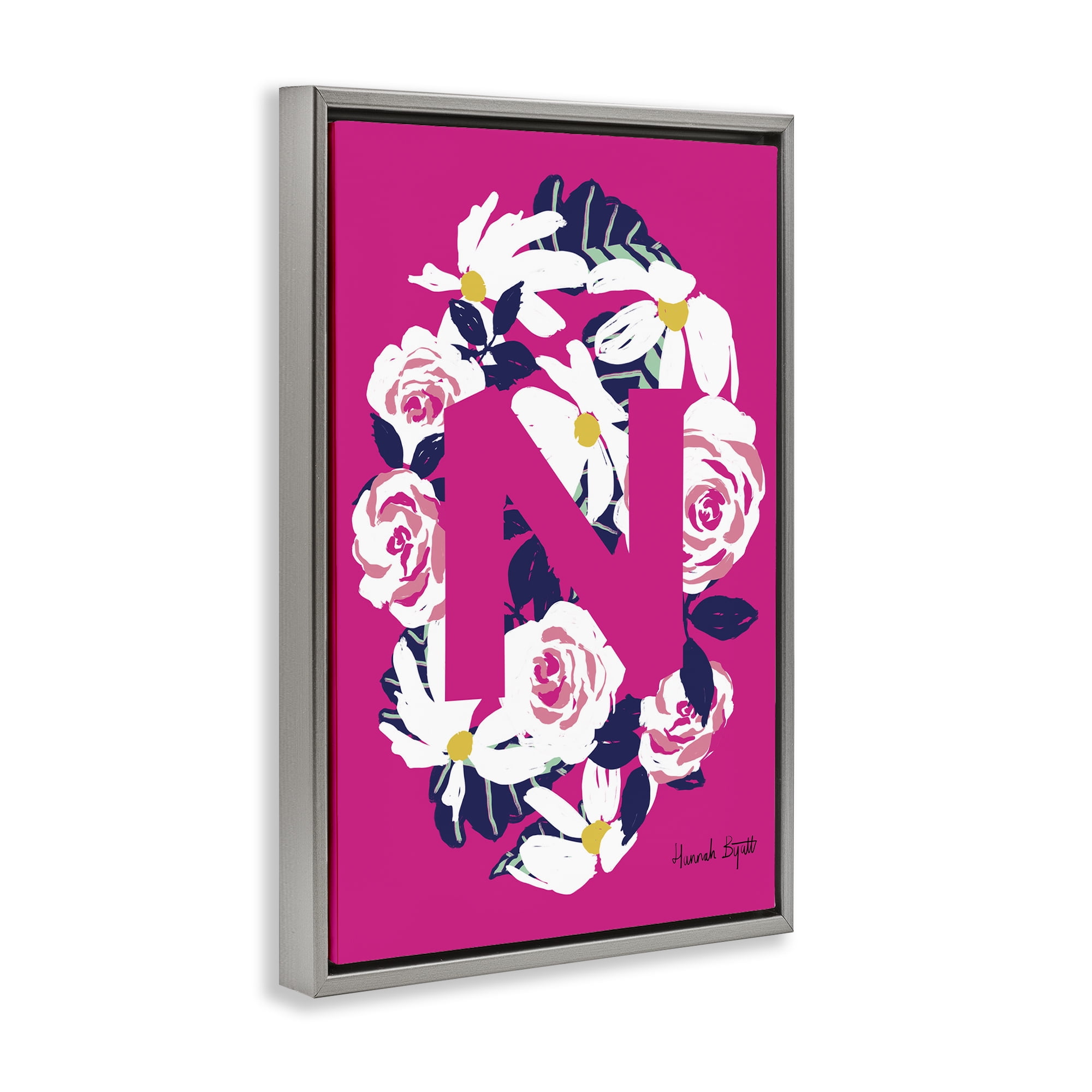 Stupell Industries Floral Bloom Letter N Botanical & Floral Painting Gray Floater Framed Art Print Wall Art, 21 x 31