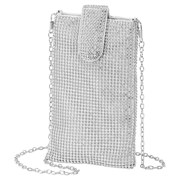 Uxcell Evening Handbags Clutch Purses for Women, Crossbody Bag Crystal Rhinestone Purse Small Shoulder Bag Sparkly for Wedding Party Cocktail Silver