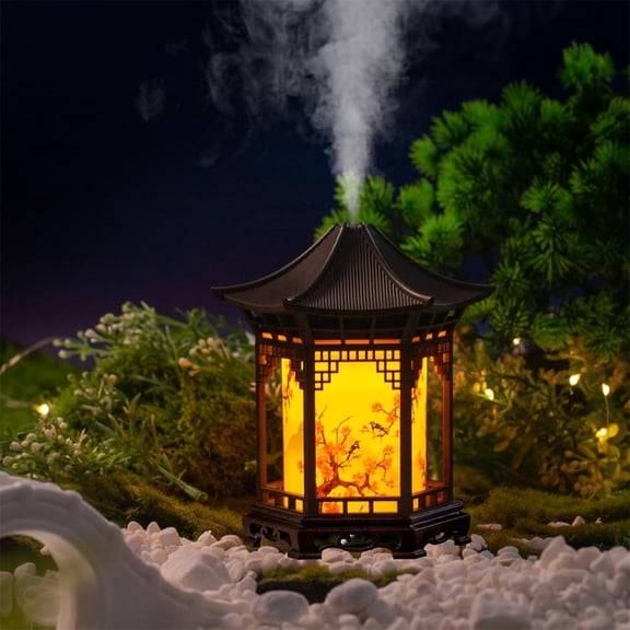 Brown 160Ml Aroma Diffuser Humidifier Japanese Style Garden Design 2 Mist Modes Night Light For Yoga Home Office