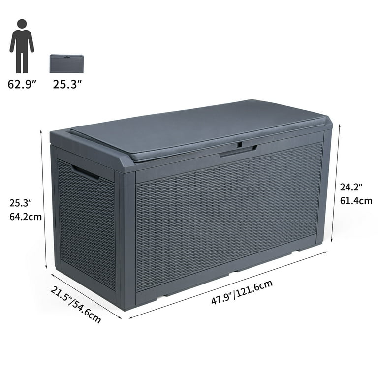 Domi Louvered 100 Gallons Gallon Water Resistant Resin Storage Bench with  Lock and Wheels in Gray