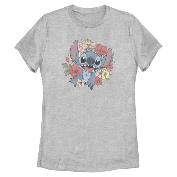 Womens Lilo & Stitch Floral Distressed Stitch T Shirt