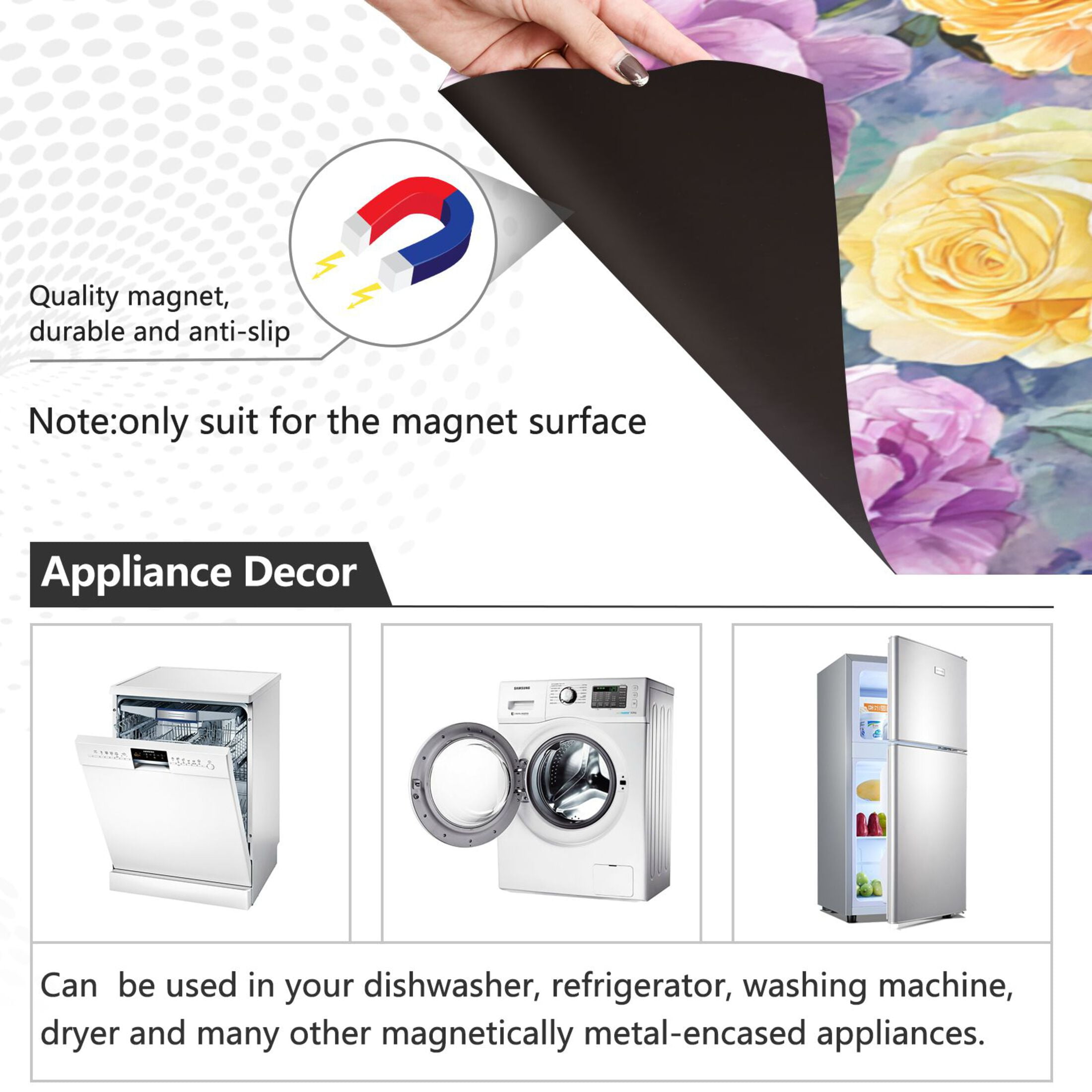 Dishwasher Magnetic Refrigerator Magnet Cover Sticker Home Decorative 23"x26" Detailed Roses and Peonies