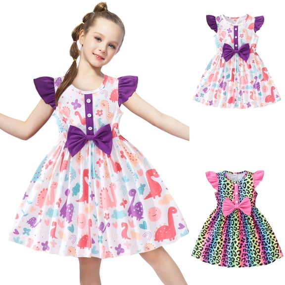 Vedolay Girl Dresses Little Girls Dress Short Sleeves Casual Summer Striped Basic Shirt Jumpskirt Playwear Dresses,Pink 2-3 Years