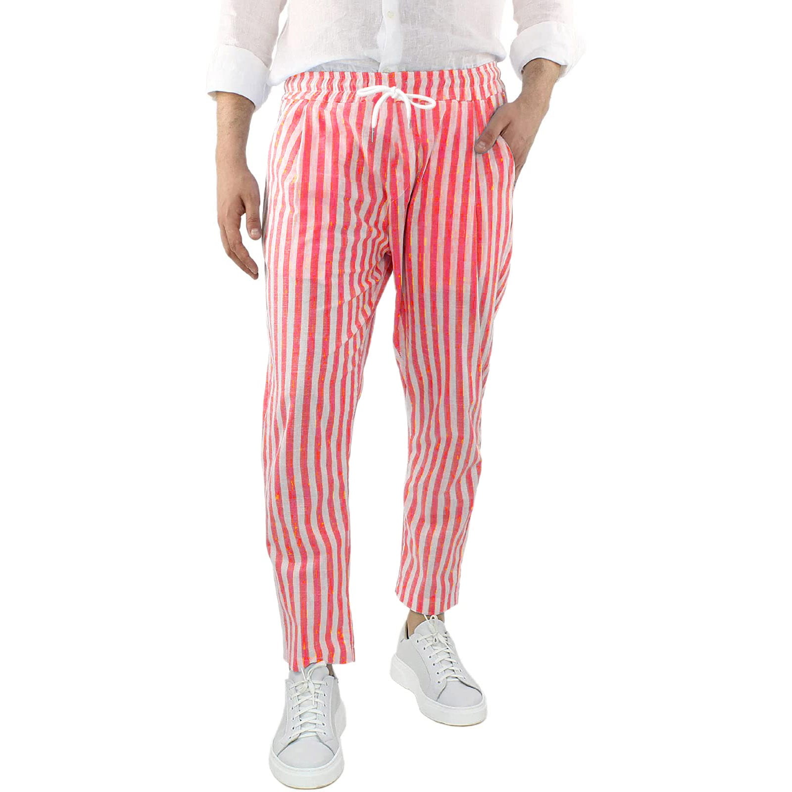 Plush Apparel Breathable Trousers Striped Men's Casual Waist And Loose Cotton Linen Men's pants men Red - Walmart.com