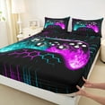 thumbnail image 3 of Castle Fairy Video Game 4 Pieces Queen Sheet Sets,Teal Purple Ultra Soft Flat Sheet,Geometric Hexagon Queen Fitted Sheet,Lightweight Gamepads Room Decor, 3 of 7