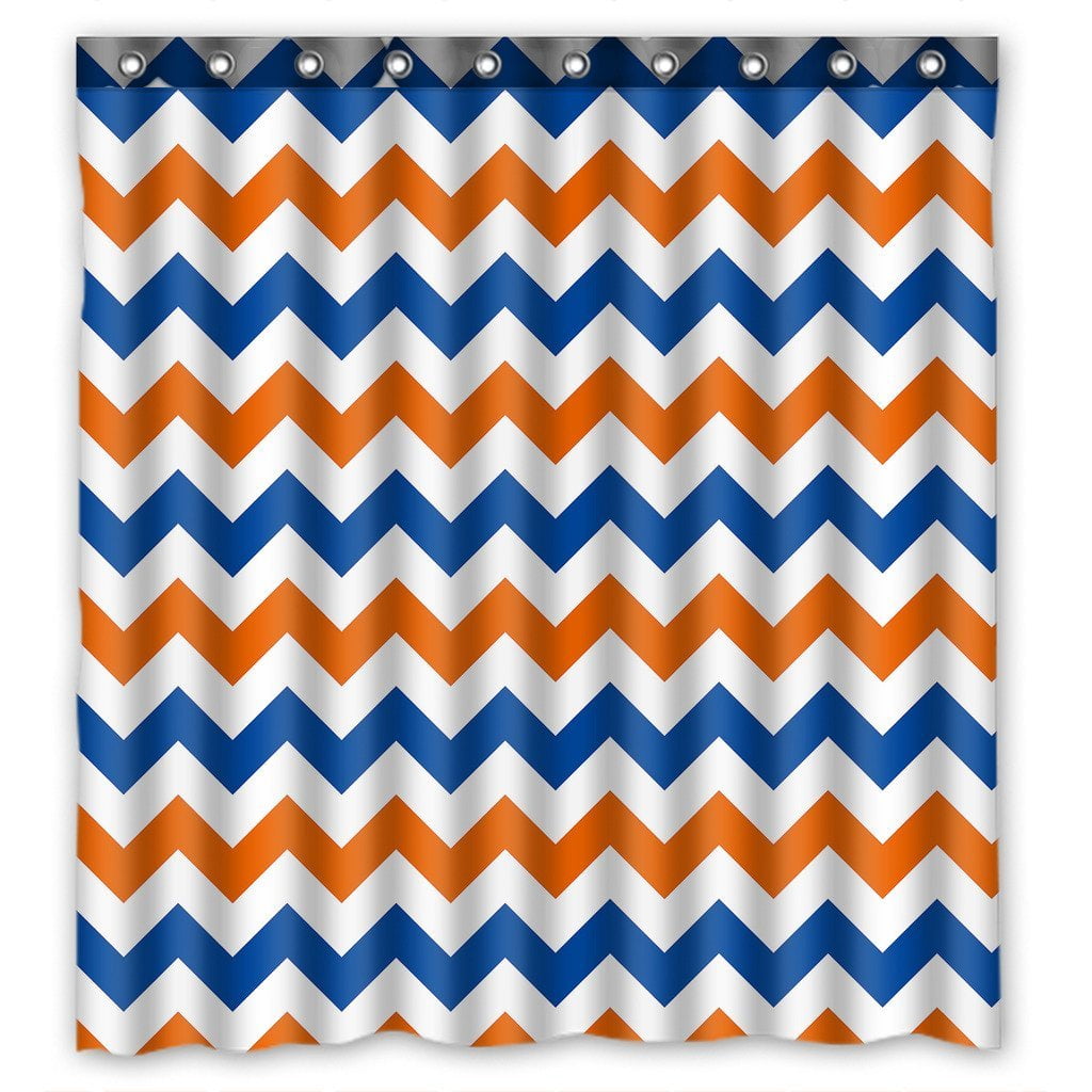 GCKG Navy Deep Blue Orange Chevron Waterproof Polyester Shower Curtain Bathroom Deco 66x72