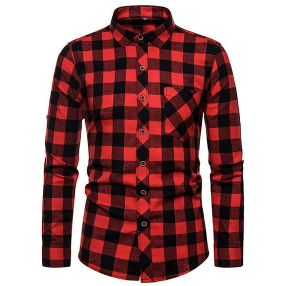guisaled Button Down Shirt Men Long Sleeve Classic Turn Down Collar Checkered Shirts Slim Regular Fit Busines Casual Tops Christmas