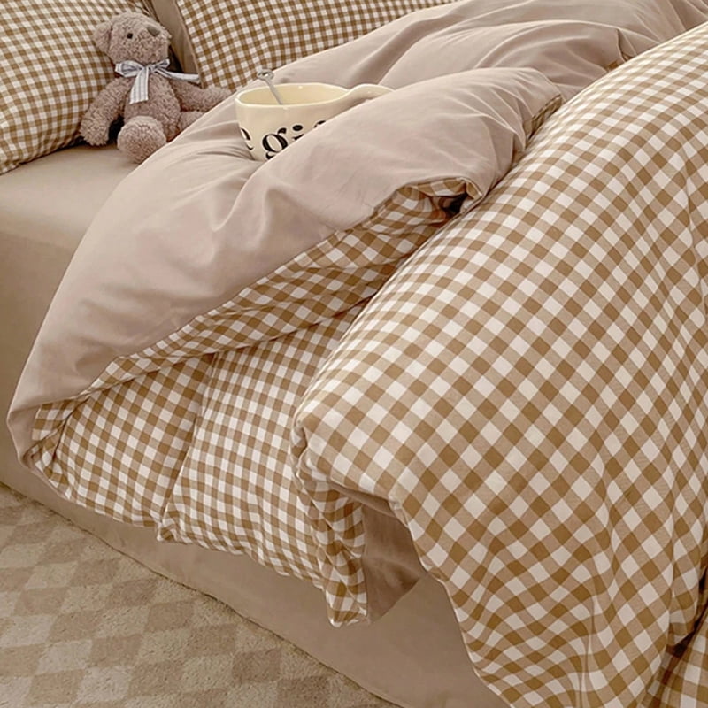 China Small Plaid Cotton Duvet Cover, 70.8x86.6in, Pink Plaid