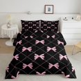 thumbnail image 1 of Erosebridal Princess Ribbon Bedding Queen Comforter Set, Black Pink Down Comforter, Stripe Geometry Reversible Comforters & Duvets, Breathable Room Decor, 3 Pieces, 1 of 8