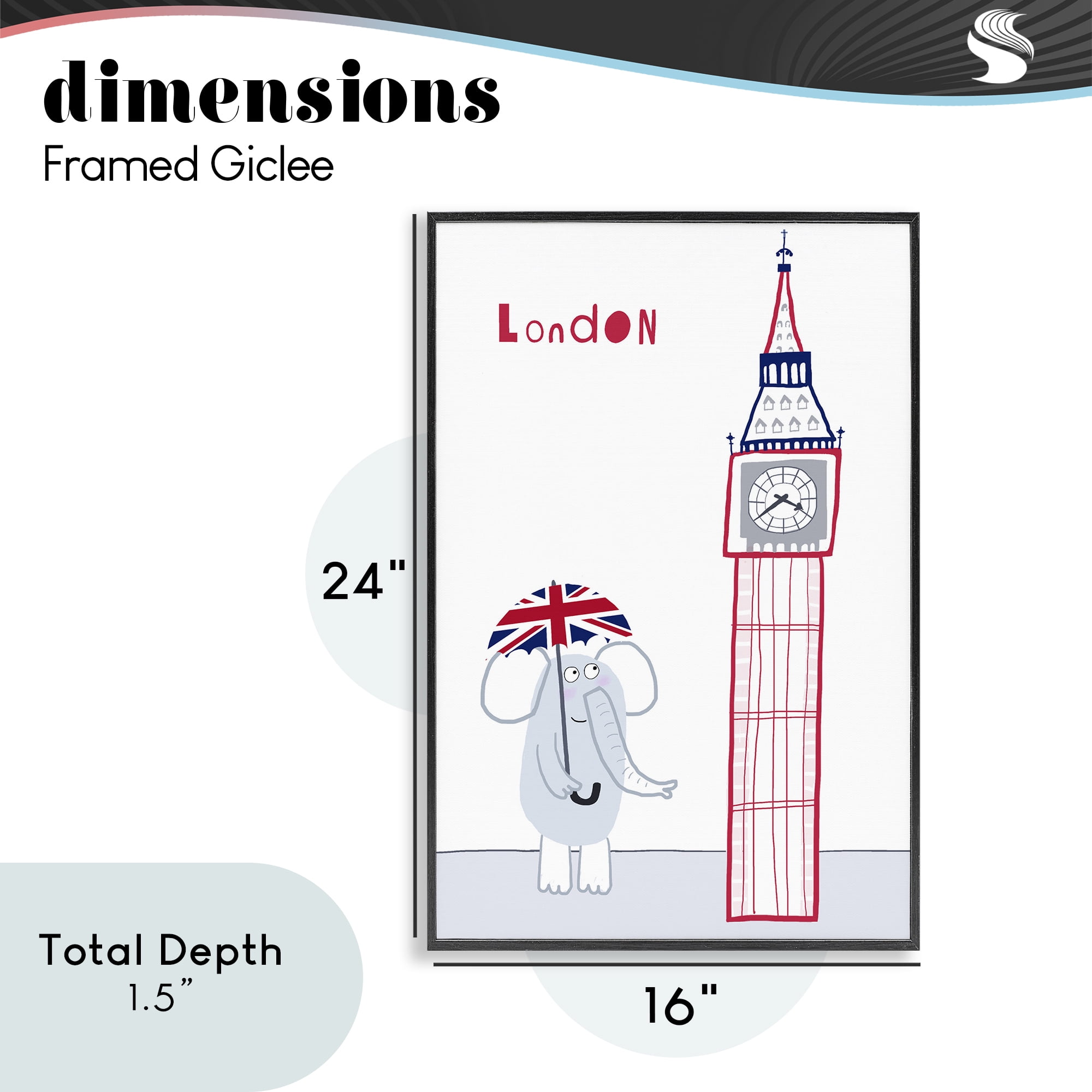 Elephant & Big Ben London Black Framed Giclee Art, design by Carla Daly