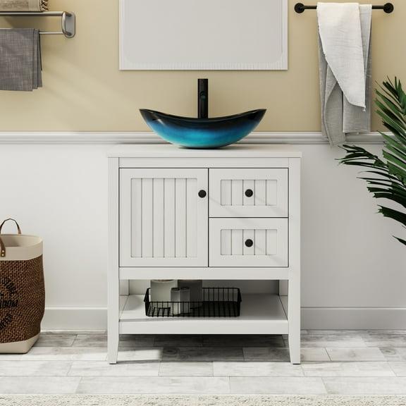 Eclife 30" Freestanding Bathroom Vanity Set with Vessel Sink, Faucet and Drain