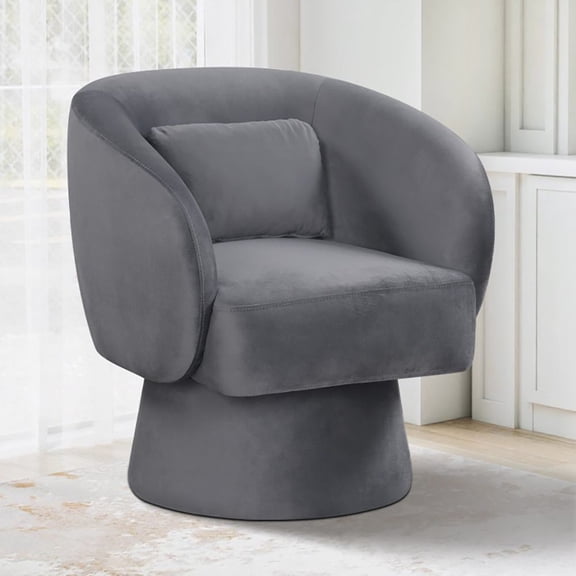 Swivel Accent Chair Upholstered Barrel Chair with Curved Back and Removable Lumbar Pillow