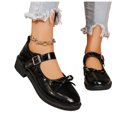 thumbnail image 4 of Women Patent Leather Bow Mary Jane Flat Shoes, Adjustable Metal Buckle Strap Low Block Heel Dress Shoes, Daily Walking, Work, Casual Party Outdoor, 4 of 9