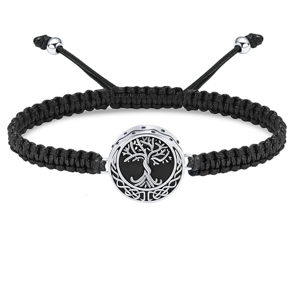 Cremation Jewelry Tree of Life Urn Bracelet for Ashes for Women Men Adjustable Stainless Steel Memorial Keepsake Rope Bracelet