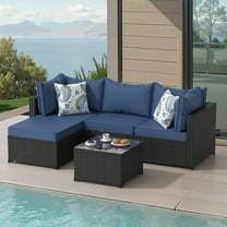 5 Pieces Outdoor Patio Furniture Set Sectional with Ottoman Wicker Rattan Patio Couch,Blue