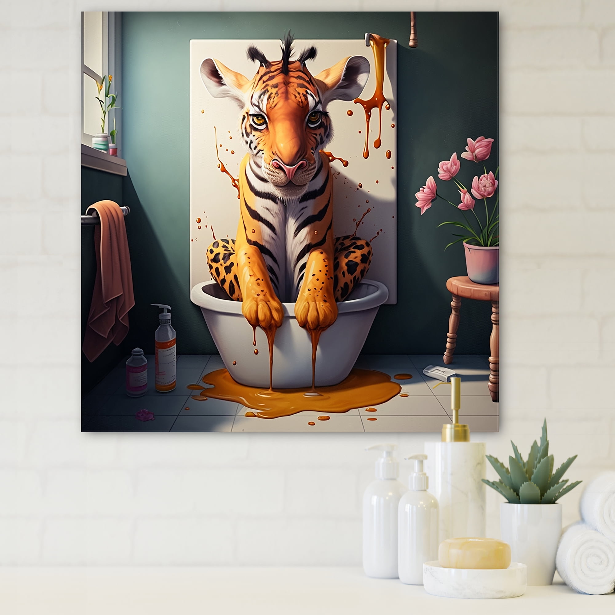 Designart Tigher In The Bath Canvas Wall Art