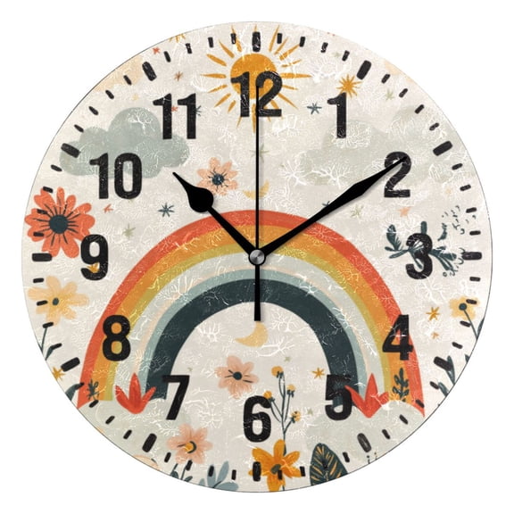Yayeee 10" Wall Clock Battery Operated Quartz Round Silent Non-Ticking Home Decor, Cute Rainbow
