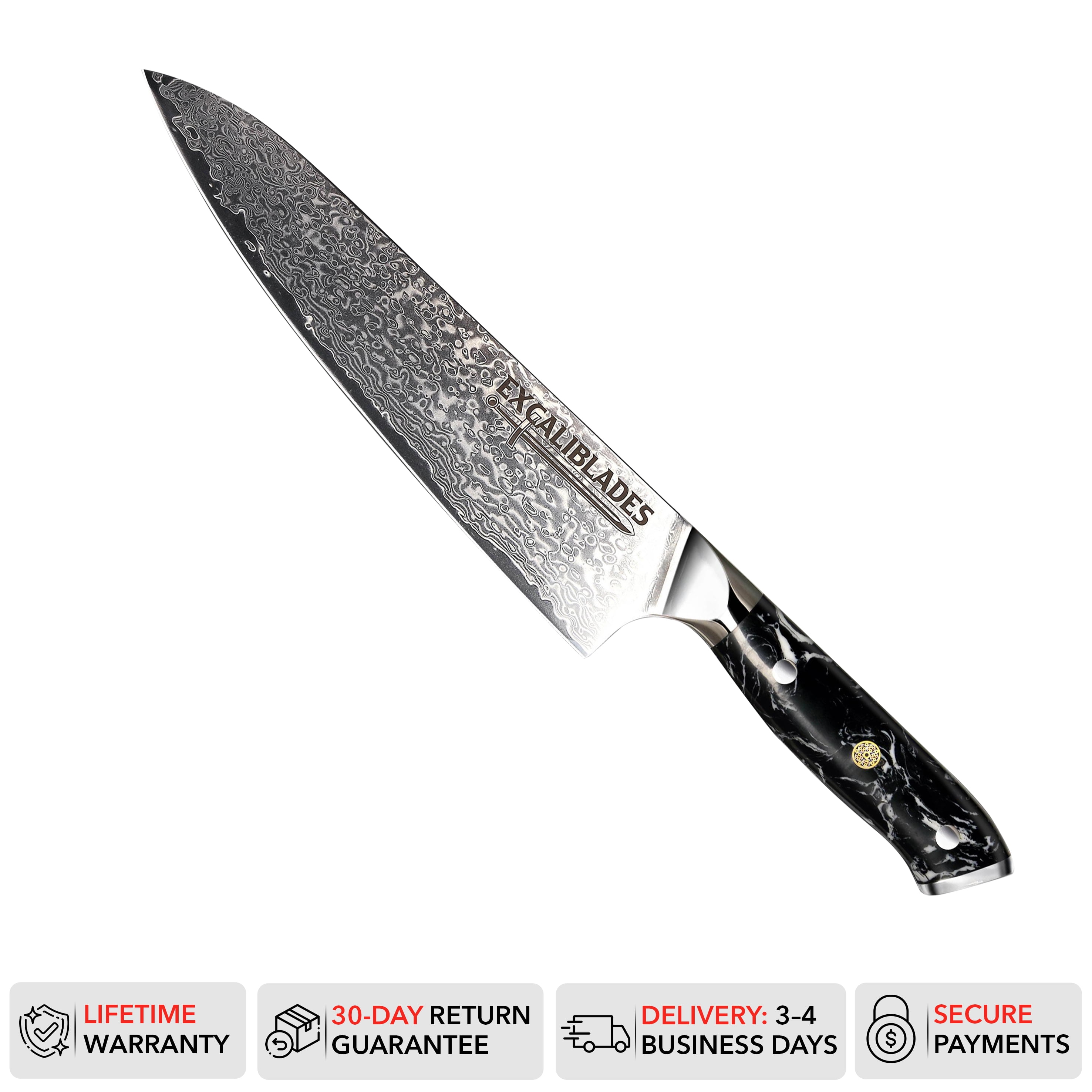 Excaliblades Ultra Sharp 8-Inch Stainless Steel Damascus Chef Knife with Ergonomic Handle