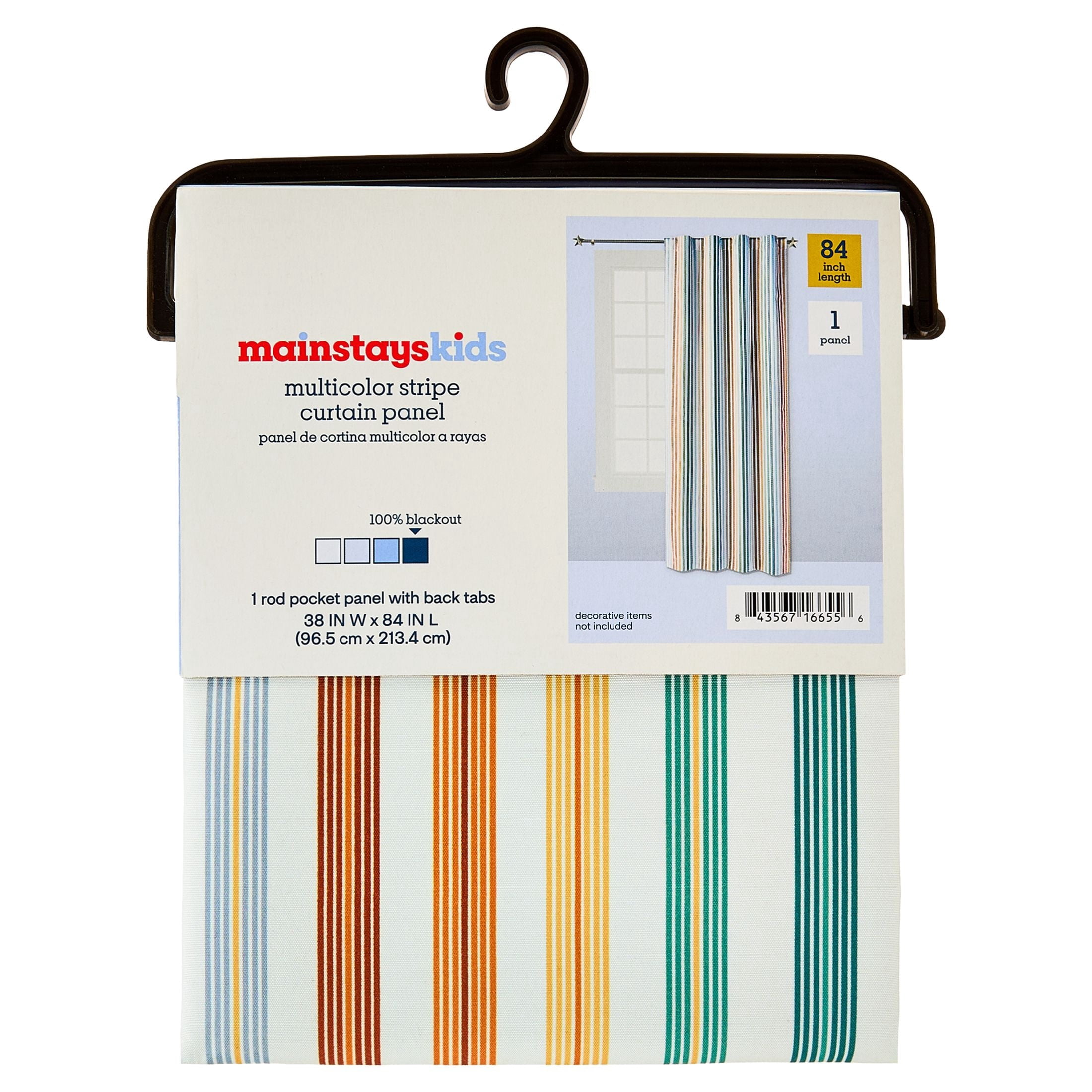 Mainstays Kids Multicolor Stripe 100% Blackout Curtain Panel, 38 x 84 in
