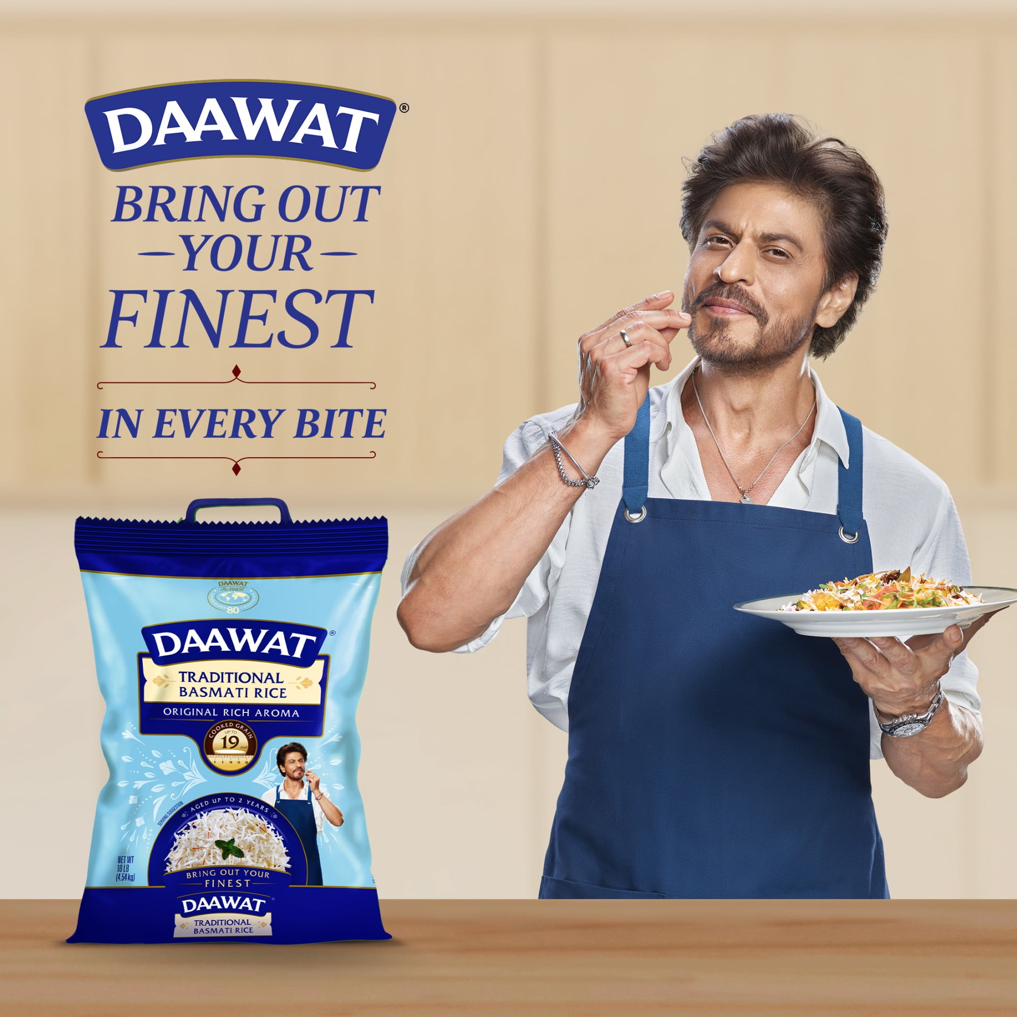 Daawat Traditional Basmati White Rice - Authentic Long Grain Basmati Rice - Non-Sticky, Fluffy, Nutty, Aromatic Rice, Vegan Food, Healthy Meals, Gluten-Free, 10 lb Bag
