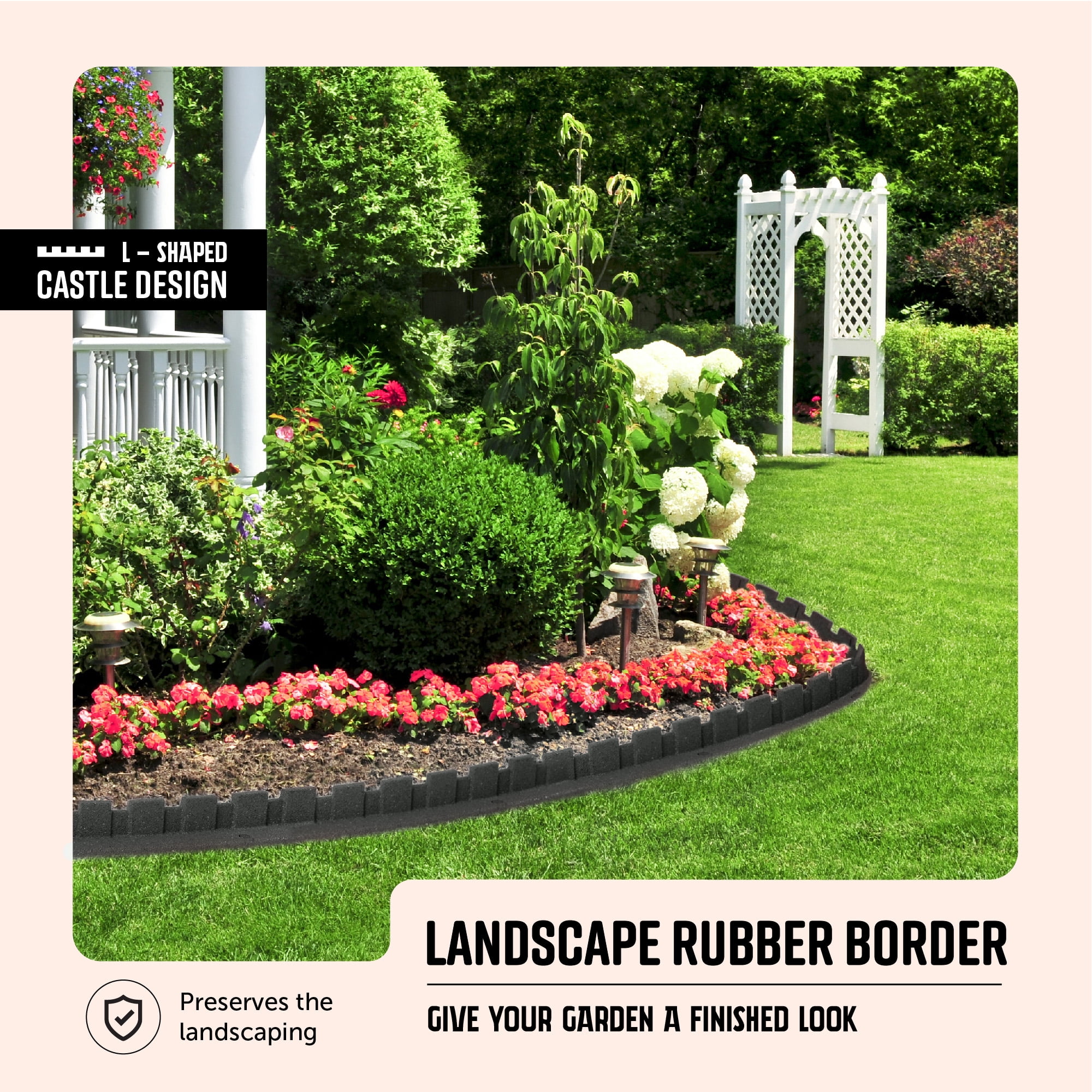 GroundSmart Castle Landscape Edging, 4' Gray Rubber Garden Edging Border, 48 pack