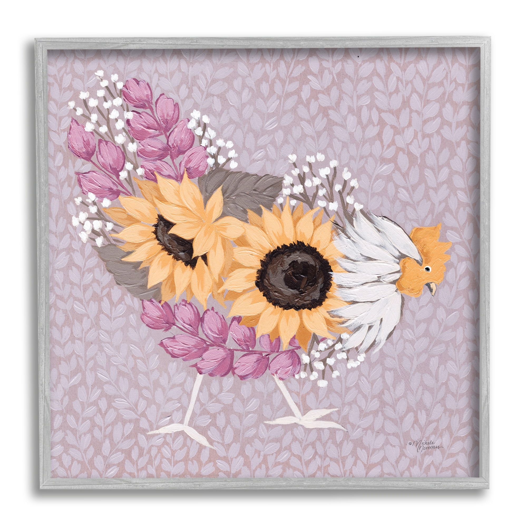 Stupell Industries Chicken Hen Ground Pecking Pink Sunflower Design Collage,17 x 17, Design by Michele Norman
