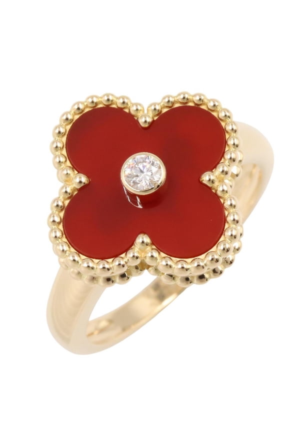 Pre-Owned Van Cleef & Arpels Vintage Alhambra 1PD Ring - 18K (Yellow Gold) Diamond Carnelian...