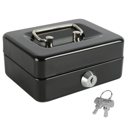 Mictong steel mini storage box, safe with key lock, cash box piggy bank, Black, 1 piece