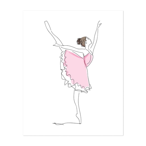 Ballerina, Ballet Girl, Ballet Dancer, Tutu, Girl Nursery - Illustration Line Art Minimalist Sketch Pastel Unframed Wall Art Print 6 x 8 inches