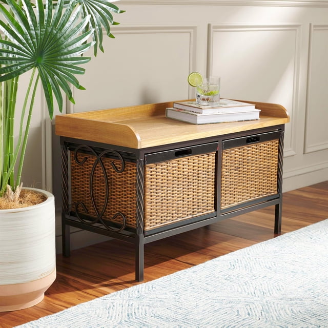 Hawthorne Collection Banc de Rangement en Bois d'Orme en Étain et Frêne