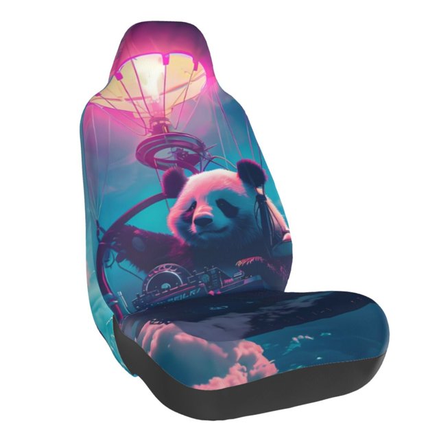 Wukai DJ Panda Hot Air Balloon Full Set Car Seat Covers with Soft Padding Universal Auto Front Seats Protector and Cushion Mat