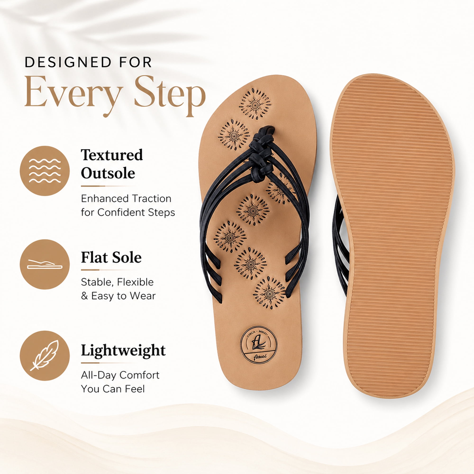 AERUSI Livi Life Women's Indoor or Outdoor Casual Walking Flip Flop Sandals (Black)