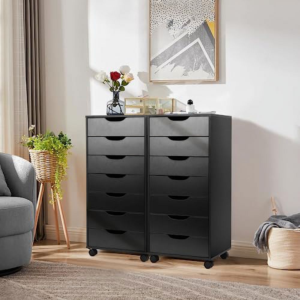 TUSY Vertical File cabinets with Caster Wheels for Home Office, Black