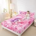 thumbnail image 5 of jejeloiu Cartoon Unicorn Queen Sheet Sets,Magic Animal Flat Sheet,Pink White Queen Fitted Sheet For Girls,Microfiber Bedroom Decorative,4-Piece, 5 of 7